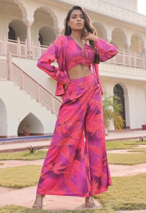 Vibrant Multi-Colored Silk & Cotton Indo-Western Ensemble with Exquisite Hand & Print Work - Image 1