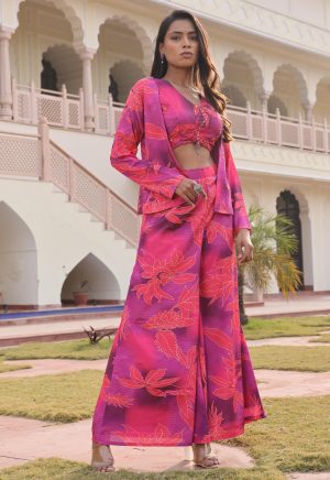 Vibrant Multi-Colored Silk & Cotton Indo-Western Ensemble with Exquisite Hand & Print Work - Image 2