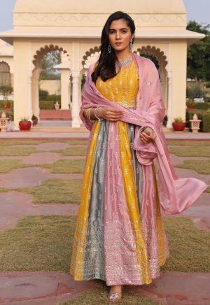 Designer Multicolor Rangoli Silk Anarkali Suit with Elegant Sequin & Embroidery Work - Image 4