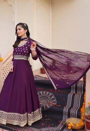 Stylish Purple Georgette Anarkali Suit with Sequin & Embroidery Work – A Perfect Choice for Every Event - Image 4