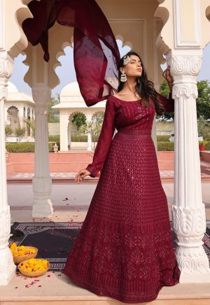 A pretty Purple Georgette Anarkali, beautifully embellished with Sequence & Embroidery work, exuding elegance and charm. - Image 1