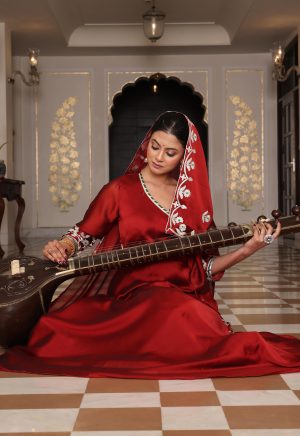 Stunning Rangoli Silk Anarkali Suit Adorned with Maroon Ribbon Work Embroidery - Image 4