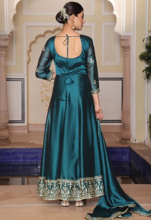 Lovely Rama Color Rangoli Silk Anarkali Suit with Exquisite Embroidery Work - Image 6