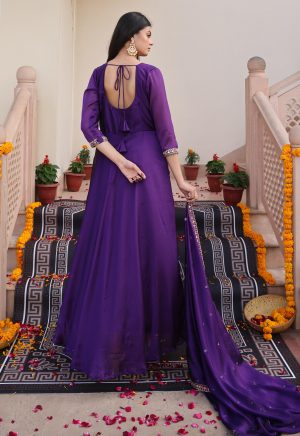 Charming Purple Rangoli Silk Anarkali Suit Adorned with Intricate Beads Embroidery Work - Image 6