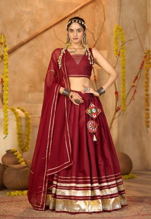 Traditional Maroon Lehenga Choli with Golden Border | Navratri & Garba Special - Image 4