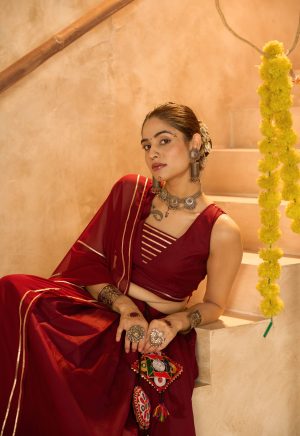Traditional Maroon Lehenga Choli with Golden Border | Navratri & Garba Special - Image 6