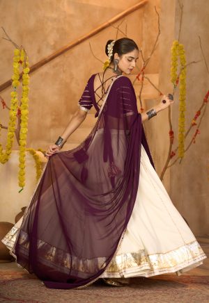 Purple & Cream Kutchi Embroidered Lehenga | Navratri & Garba Night Special - Image 5