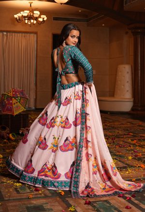 Printed Pink Lehenga Choli with Dandiya Motifs & Green Blouse Navratri Garba Special - Image 6