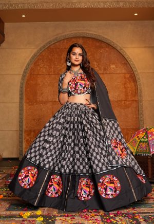 Black Lehenga Choli with Multicolor Embroidery Traditional Navratri Wear - Image 4