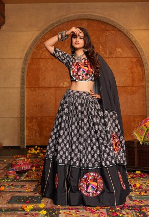 Black Lehenga Choli with Multicolor Embroidery Traditional Navratri Wear - Image 3