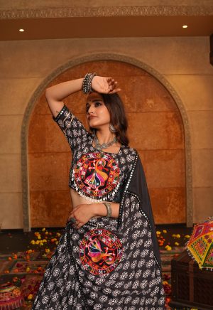 Black Lehenga Choli with Multicolor Embroidery Traditional Navratri Wear - Image 6