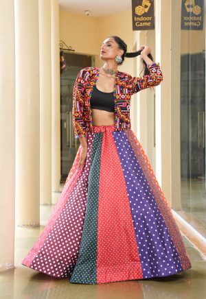 Multicolor Navratri Lehenga with Mirror Work Jacket | Dandiya Night Special - Image 7