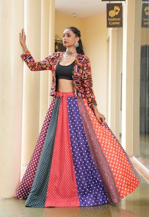 Multicolor Navratri Lehenga with Mirror Work Jacket | Dandiya Night Special - Image 6