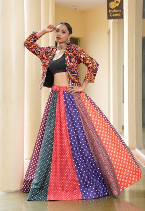 Multicolor Navratri Lehenga with Mirror Work Jacket | Dandiya Night Special - Image 5
