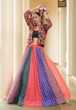 Multicolor Navratri Lehenga with Mirror Work Jacket | Dandiya Night Special - Image 4