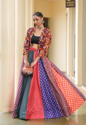 Multicolor Navratri Lehenga with Mirror Work Jacket | Dandiya Night Special - Image 3