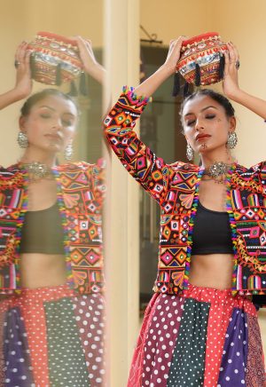 Multicolor Navratri Lehenga with Mirror Work Jacket | Dandiya Night Special - Image 9