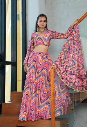 Trendy Multicolor Festival Lehenga Set | Perfect For Garba nights - Image 4