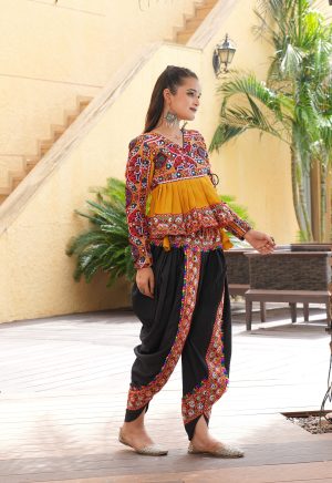 Women's Traditional Gujarati Embroidered Peplum Top & Dhoti Pant Set | Festive Ethnic Wear for Navratri & Cultural Events - Image 5