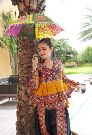 Women's Traditional Gujarati Embroidered Peplum Top & Dhoti Pant Set | Festive Ethnic Wear for Navratri & Cultural Events - Image 7