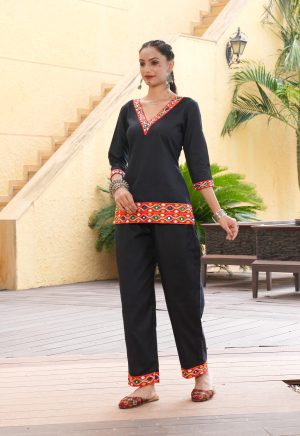 Women's Black Traditional Gujarati Embroidered Kurta Pant Set | Elegant Ethnic Wear for Navratri & Cultural Events - Image 6