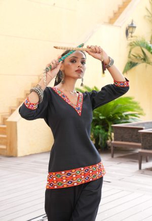 Women's Black Traditional Gujarati Embroidered Kurta Pant Set | Elegant Ethnic Wear for Navratri & Cultural Events - Image 4