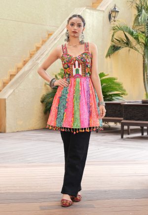 Multicolor Embroidered Navratri Top for Women | Traditional Gujarati Folk Wear - Image 5
