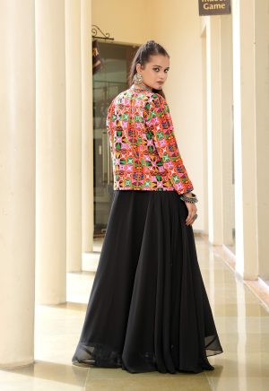 Women's Black Flared Gown with Kutchi Embroidered Jacket ? Navratri & Festive Fusion Set** - Image 3