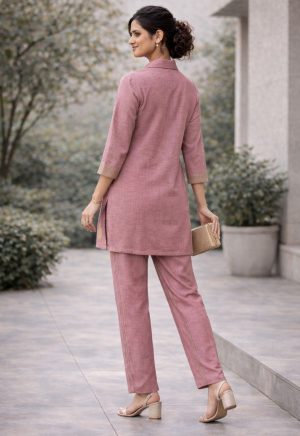 Indrani Life Pink Embroidered Poly Linen Cotton Co-Ord Set - Image 4