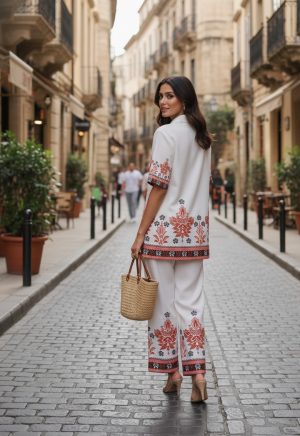Elegant White Cotton Silk Digital Printed Co-Ord Set - Image 3