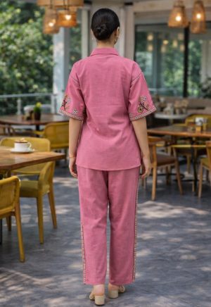 Blush Pink Cotton Silk Embroidered Co-Ord Set - Image 4