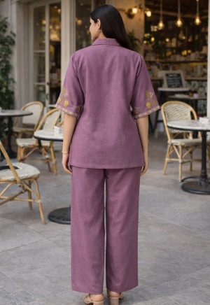 Lavender Bloom Cotton Silk Embroidered Co-Ord Set - Image 5
