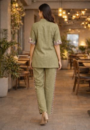 Pista Green Cotton Silk Embroidered Co-Ord Set - Image 4