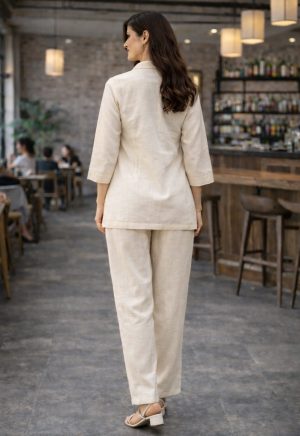 Off-White Cotton Silk Embroidered Co-Ord Set for Women – Festive & Office Wear - Image 4