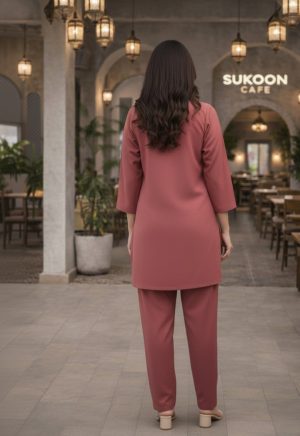 Peach Cotton Silk Embroidered Co-Ord Set - Image 4